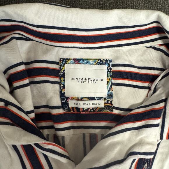 Denim & Flower Ricky Singh Men’s Large Striped Button Up Short Sleeve - Picture 3 of 5